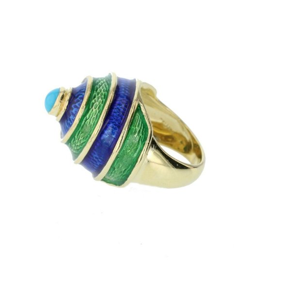 CELLINO 18KT Green and Blue Enamel Vintage Ring - Picture 4 of 11
